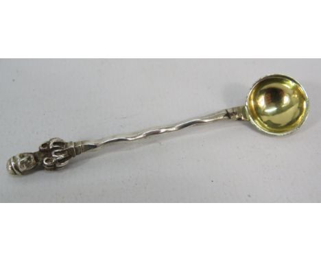 Sterling silver George Fox London 1866 salt spoon with lemon gilt bowl and figural handle.