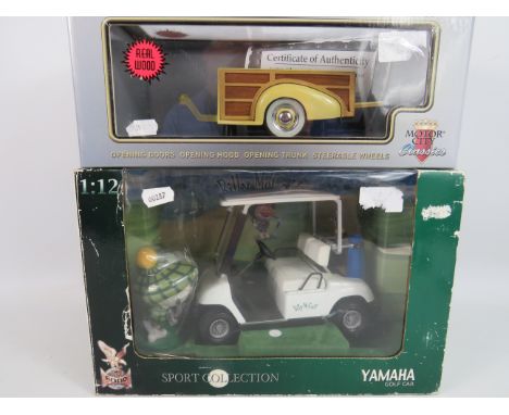 1:18 Scale model of a Chevvy Wood wagon trailer, boxed and unused, plus a boxed and unused 1:12 scale model of a Yamaha Golf 