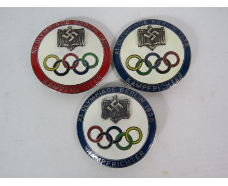 Three original 800 silver 1936 Berlin Olympics judges badges.  Diameter of each badge 4.6cm.