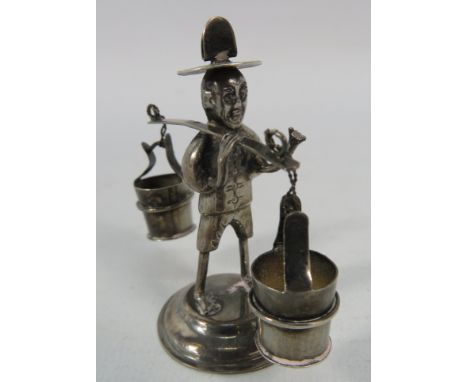 Miniature Sterling silver Chinese Farmer figurine, 2 1/4" tall. 14.8 grams