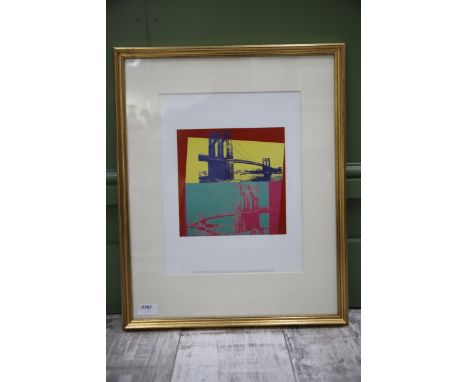 Framed and mounted under glass print of Brooklyn Bridge by Warhol. Measures approx 21 x 17 Inches. Unsuitable for postage. Co