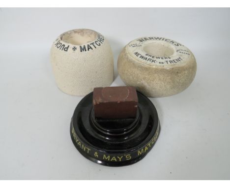 Trio of Vintage Pub match strikes, one by Carlton ware. One by Hancock is in poor condition. See photos