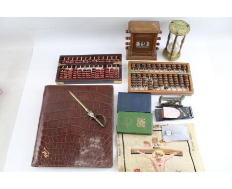 Desk Items Inc Sand Timer, Perpetual Calendar, Coin Banks, Etc Items in previously owned condition Signs of wear and use in p