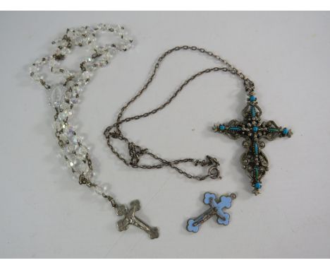 Large ornate crucifix set with turquoise coloured stone, aurora borealis rosary beads etc.