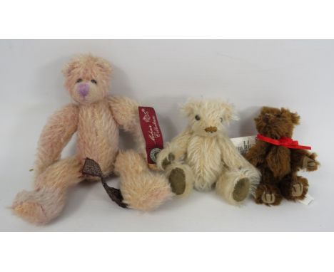 Three miniature Mohair teddy bears by Russ, Gund and Ferry bears.