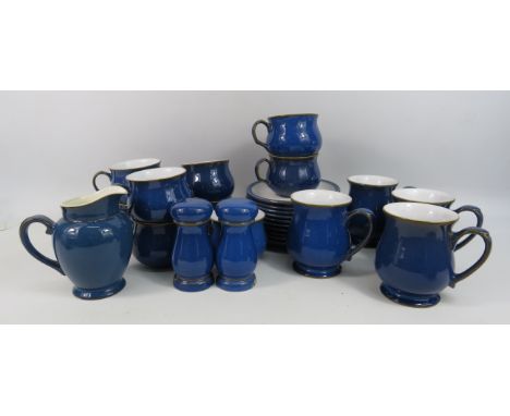 Selection of Denby Blue large and small cups and saucers, cruet set etc. 26 pieces in total.