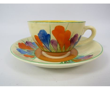Clarice cliff Crocus pattern cup and saucer, slight maufacturing flaw to inner rim of the cup see pics.