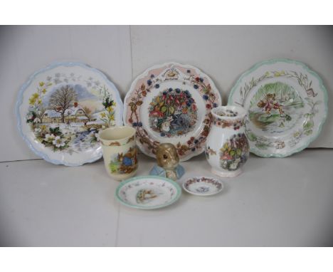 Selection of Bunnykins, Peter Rabbit collectables by Doulton, Beswick etc. see photos.