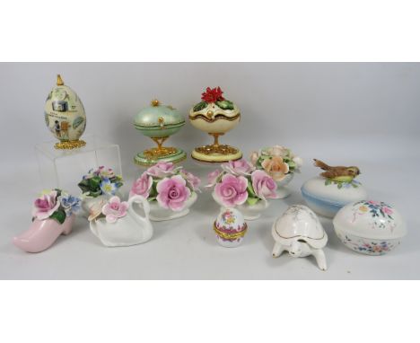 Mixed lot to include Decorative eggs, Porcelain flower posies and trinket boxes etc.