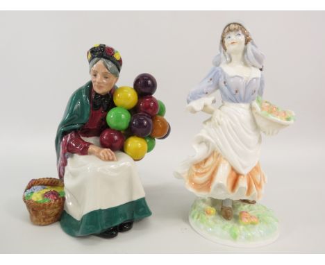 Royal Doulton Balloon Seller and Royal Worcester Country ways Rosie picking apples. The tallest measures 8"