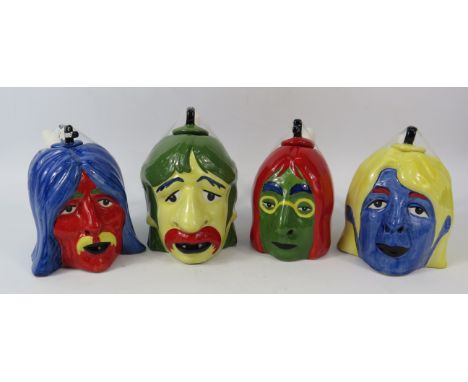 Set of Four Lorna Bailey Beatles Fab 4 heads with a Psycheldelic finish all produced together and decorated by the same artis