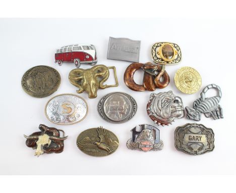 Assorted Vintage Metal Belt Buckles Inc Wild West Motif Harley Davidson Etc 387534