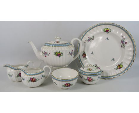 Spode Trapnell Sprays Teapot, open and lidded sugar bowls, 2 milk jugs and a large cake plate.