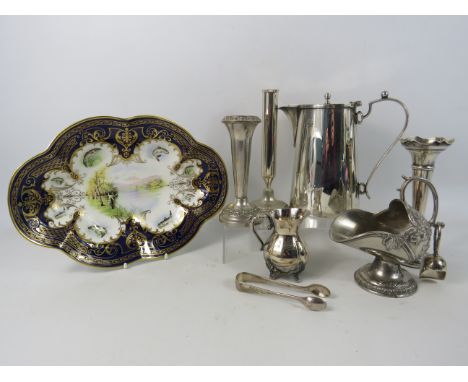 Elizabethan china sporting pleasures ' A Days fishing ' cabinet plate plus a small selection of silver plated items.