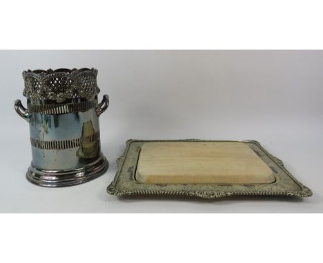 Vintage silver plated wine bottle holder and chopping board plus a small selection of collectable matchboxes.
