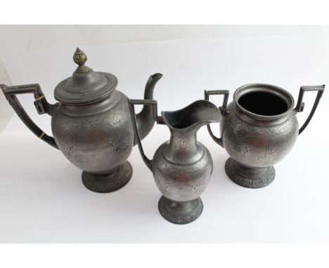 Vintage Pewter Ware Inc Tea Service Three Piece Set 2094g 475757