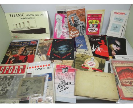 Large and interesting box of ephemera, Football items, Theatre Programmes, Military ephemera, much much more. See photos.