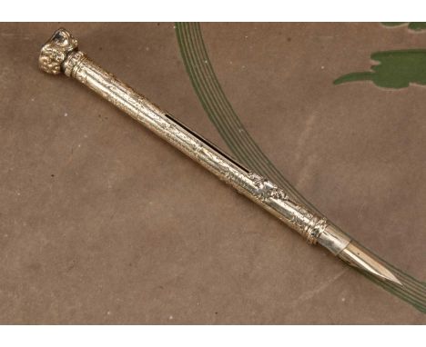 A Victorian retractable dip pen and pencil, 17.8g, 9.5cm,with blood stone seal terminal, not marked but appears to be gold, s
