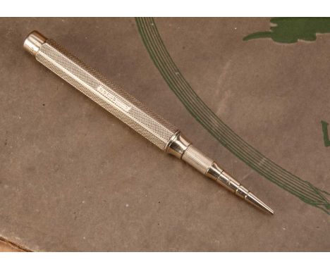 An Art Deco period 9ct gold drop pencil by S. Mordan, 7.7cm closed, 30.5g, works well, some small dents and typical wear from