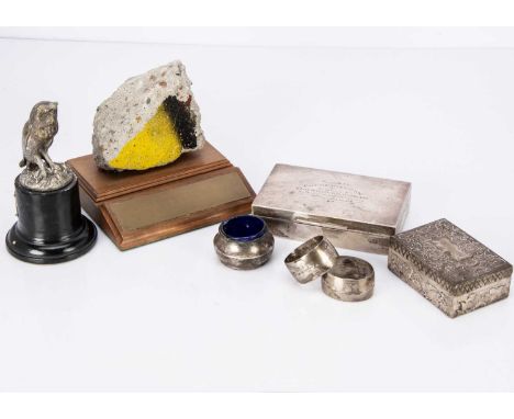 Three military presentation items, all presented to M.C. Owen Royal Army Ordnance Corps, including a silver cirgarette box on