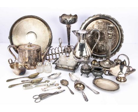 A large collection of silver plated items, in two boxes, with various table ware and cutlery