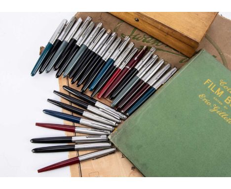 Twenty Seven Parker fountain pens, in a variety of colours, all but one with silver coloured caps, clips and mounts, one has 