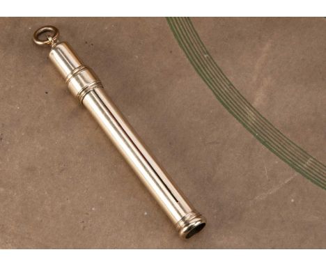 A late Victorian 9ct gold pencil holder by S. Mordan & Co, 9cm, 12.6g with a pencil including, works well and some typical we