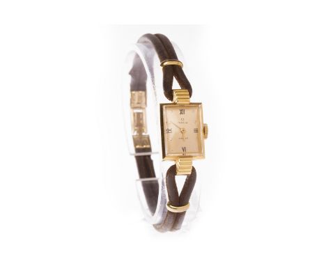 LADY'S 1960s OMEGA EIGHTEEN CARAT GOLD MANUAL WIND COCKTAIL WATCHsigned 15 jewel movement numbered 9679465, the rectangular d