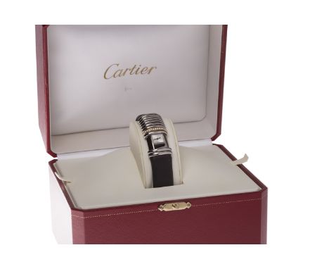 LADY'S CARTIER DECLARATION EIGHTEEN CARAT ROSE GOLD AND TITANIUM DIAMOND SET WATCH the square silver coloured machined sunbur