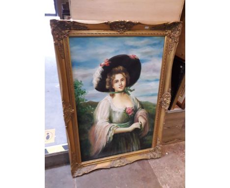 Early 20th Century School, 3/4 length portrait, oil on canvas, 60cm x 90cm, unsigned, framed 77cm x 108cm. 
