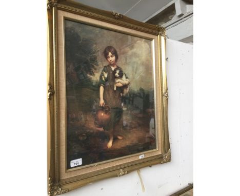 Print in gilded frame - Boy holding ewer and puppy 
