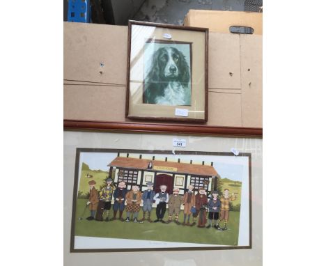 A limited editiion golfing print - The 19th Hole, and a print of a dog 