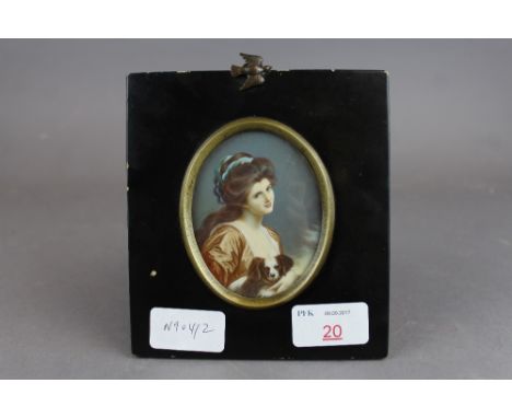 Manner of George Romney (1734-1802) - miniature painting - Portrait of a Young Woman in ebonised frame