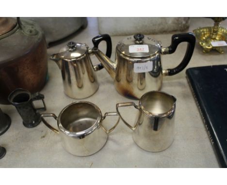 Cardinal plate hand soldered teapot, hot water jug, milk jug and sugar bowl