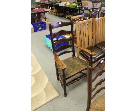 Rush seated ladder back arm chair