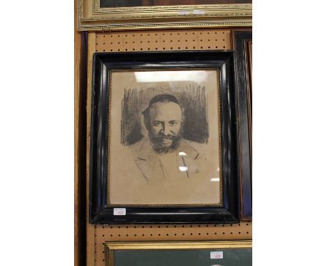 Late 19th/early 20th Century, black and white print, Portrait of a Rabbi, 43cm x 34cm, monogram 'TW', in ebonised frame and g