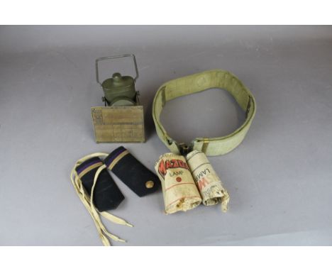 Pair Vintage mazda bulbs, P'08 Belt, Jeep brass ID plate and ARP torch etc