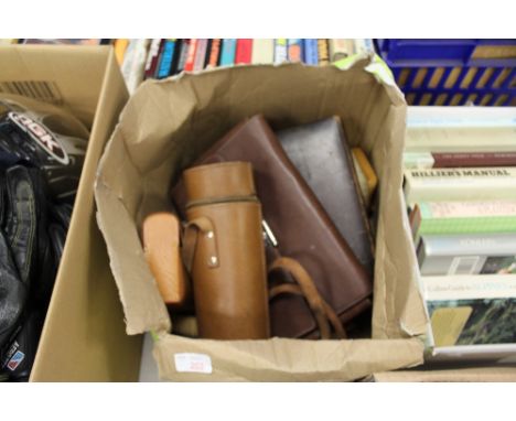 Box of vintage leather cases