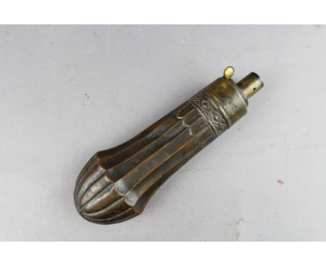 Copper powder flask with embossed decoration