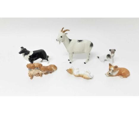 Royal Doulton Nigerian Pygmy Goat, DA223, together with a Royal Worcester model of four dogs, and four other various animals 