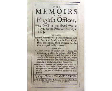 [HISTORY]  Carleton, Capt. George. The Memoirs of an English Officer, who serv'd in the Dutch War in 1672 to the Peace of Utr