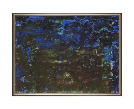 [§] GEORGE DEVLIN (SCOTTISH 1937-2014)  BLUE ABSTRACT   signed, watercolour  75cm x 101cm (29.5in x 39.75in)