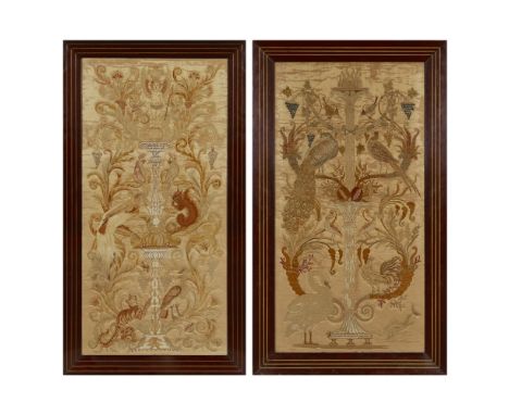 WALTER CRANE (1845-1915) FOR THE ROYAL SCHOOL OF NEEDLEWORK  TWO EMBROIDERED PANELS, CIRCA 1876   each embroidered with a cen