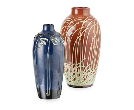 MAX LAEUGER (1864-1952) FOR TONWERKE KANDERN  TWO JUGENDSTIL CERAMIC VASES, CIRCA 1900   each of shouldered tapering form, on