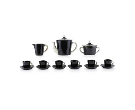 GIO PONTI (1891-1979) FOR RICHARD GINORI  COFFEE SET, DATED 1935   black and white glaze, comprising a Coffee Pot and Cover, 