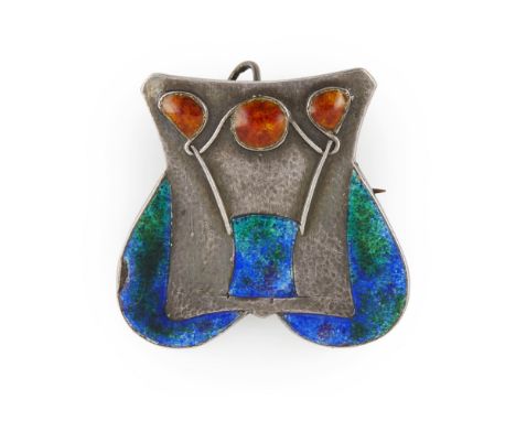 ARCHIBALD KNOX FOR (1864-1933) FOR WILLIAM H. HASELER, BIRMINGHAM  SILVER & ENAMEL BROOCH, CIRCA 1900   worked as stylised pl