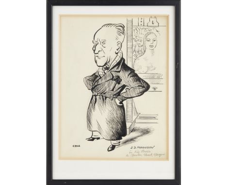 [§] EMILIO COIA (SCOTTISH 1911-1997)  J. D. FERGUSSON IN HIS STUDIO   signed and inscribed with title, ink  29cm x 21cm (15.2