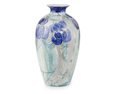 RICHARD AMOUR FOR BOUGH POTTERY, EDINBURGH  SHOULDERED VASE, CIRCA 1930   decorated with stylised Irises, painted and printed