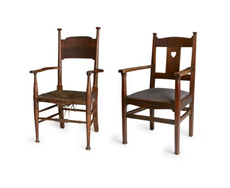 WILLIAM BIRCH, HIGH WYCOMBE  ARTS & CRAFTS OAK ARMCHAIR, CIRCA 1900   with ring-turned supports, 61cm wide, 105cm high, 46cm 