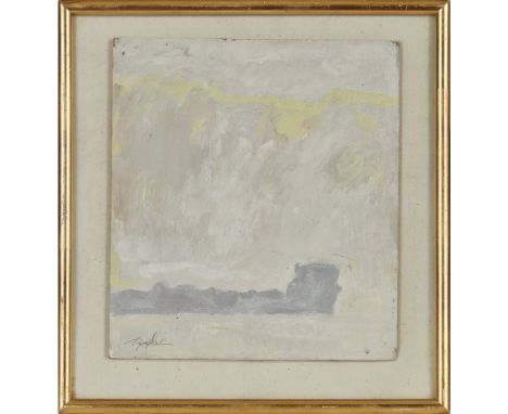 [§] GEORGE DEVLIN (SCOTTISH 1937-2014)  STORMY CLIFFS   signed, oil on board  33.5cm x 29.5cm (13.25in x 11.5in)